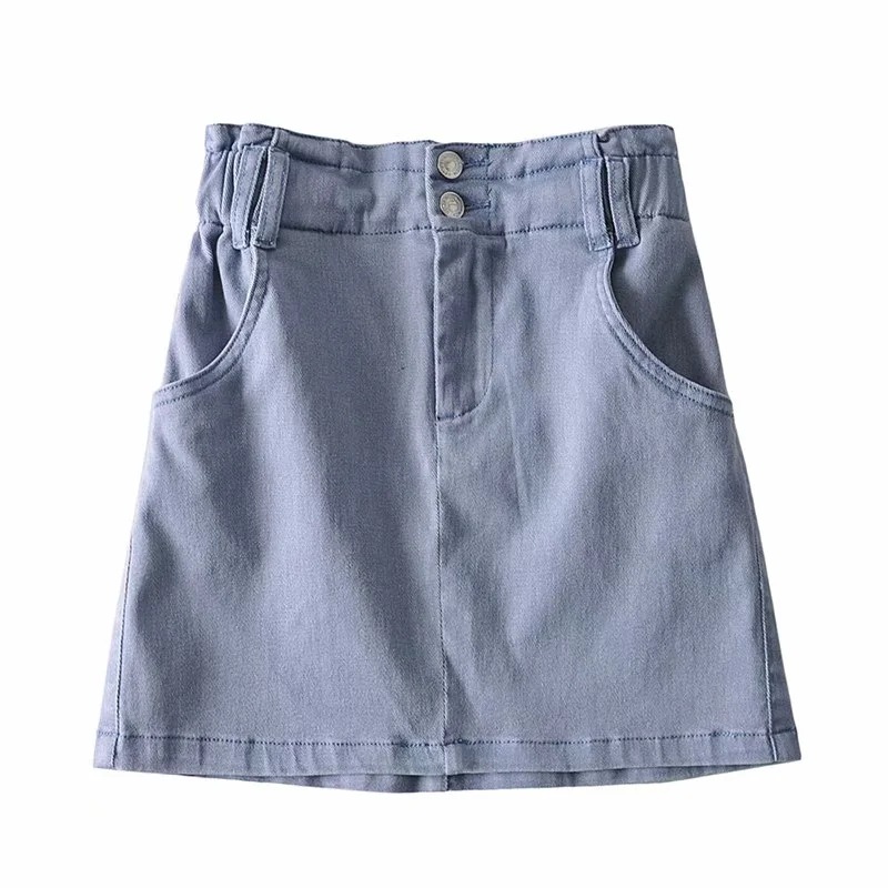 pure color high waist elastic denim short skirt  NSAC14983