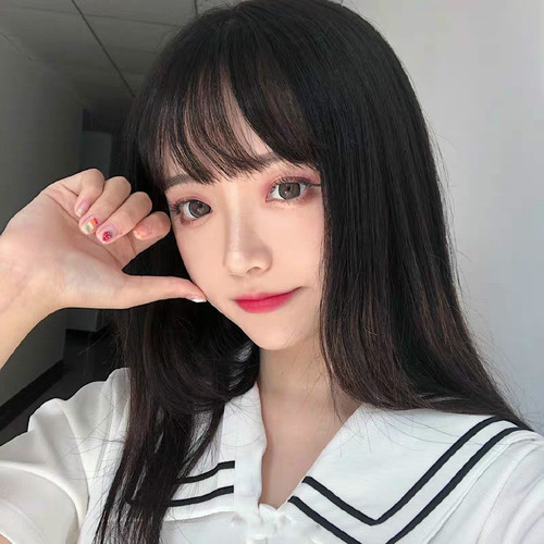 Manufacturer's wig for women with medium-long hair, air bangs, collarbone hair, shoulder-length straight hair, temperament, face-shaping, chemical fiber full wig