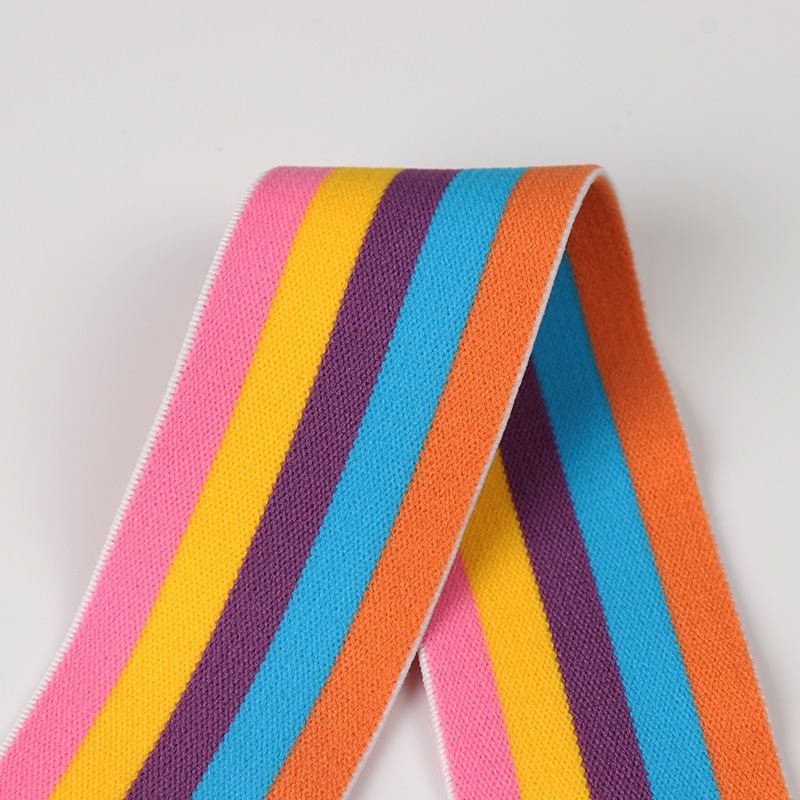 厂家直销彩虹相间条纹无梭松紧带 柔软彩色裤腰带裙带服饰辅料