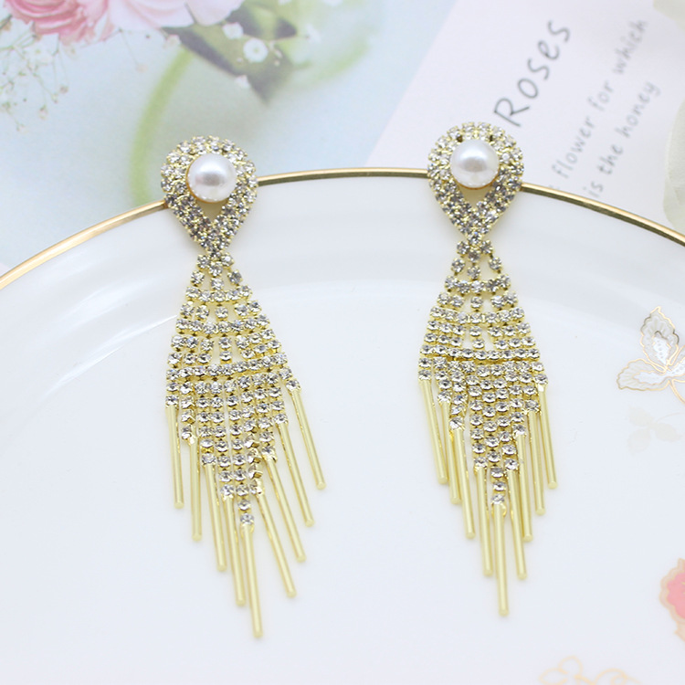 1 Pair Sweet Geometric Tassel Inlay Copper Zircon Drop Earrings display picture 4