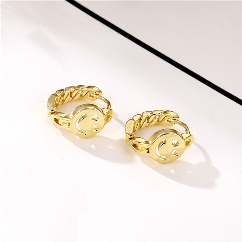 Twist Smiley Visage Boucles D'oreilles Coréenne De Femmes-style Simple Hong Kong Style Oreille Clip Internet Celebrity Rond Creux Simple Sourire Boucles D'oreilles Boucles D'oreilles display picture 3