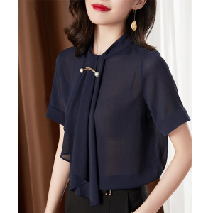 Summer Short Sleeve Chiffon shirt women’s casual Korean loose stand collar short sleeve top