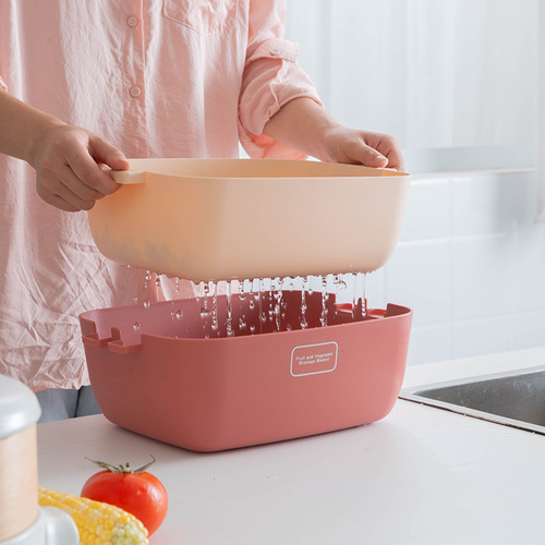 Nordic drain basket creative home kitchen double-layer multi-functional contrasting color thickened fruit basin storage basket vegetable basin