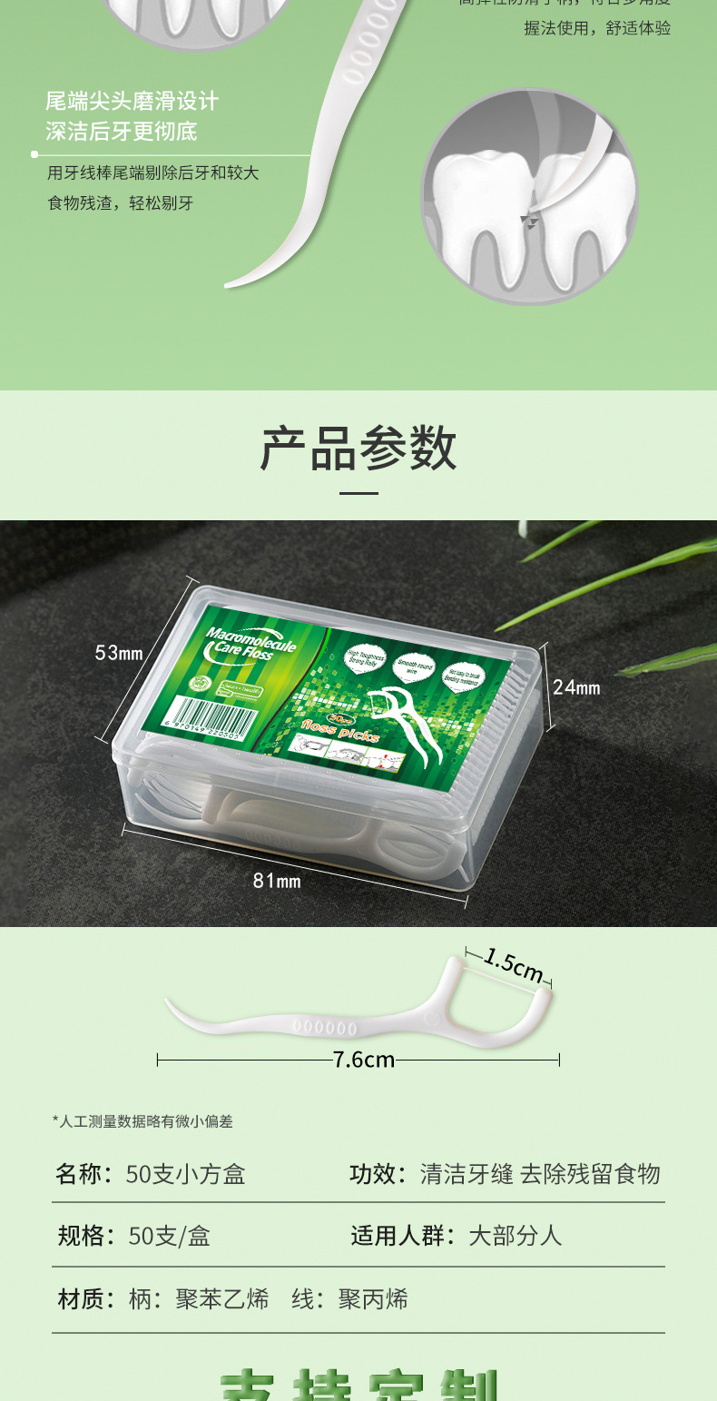 Jinhu Dental Floss 50-piece square box dental floss picks, dental and oral care gift customization, disposable toothpicks manufacturer wholesale pic 5