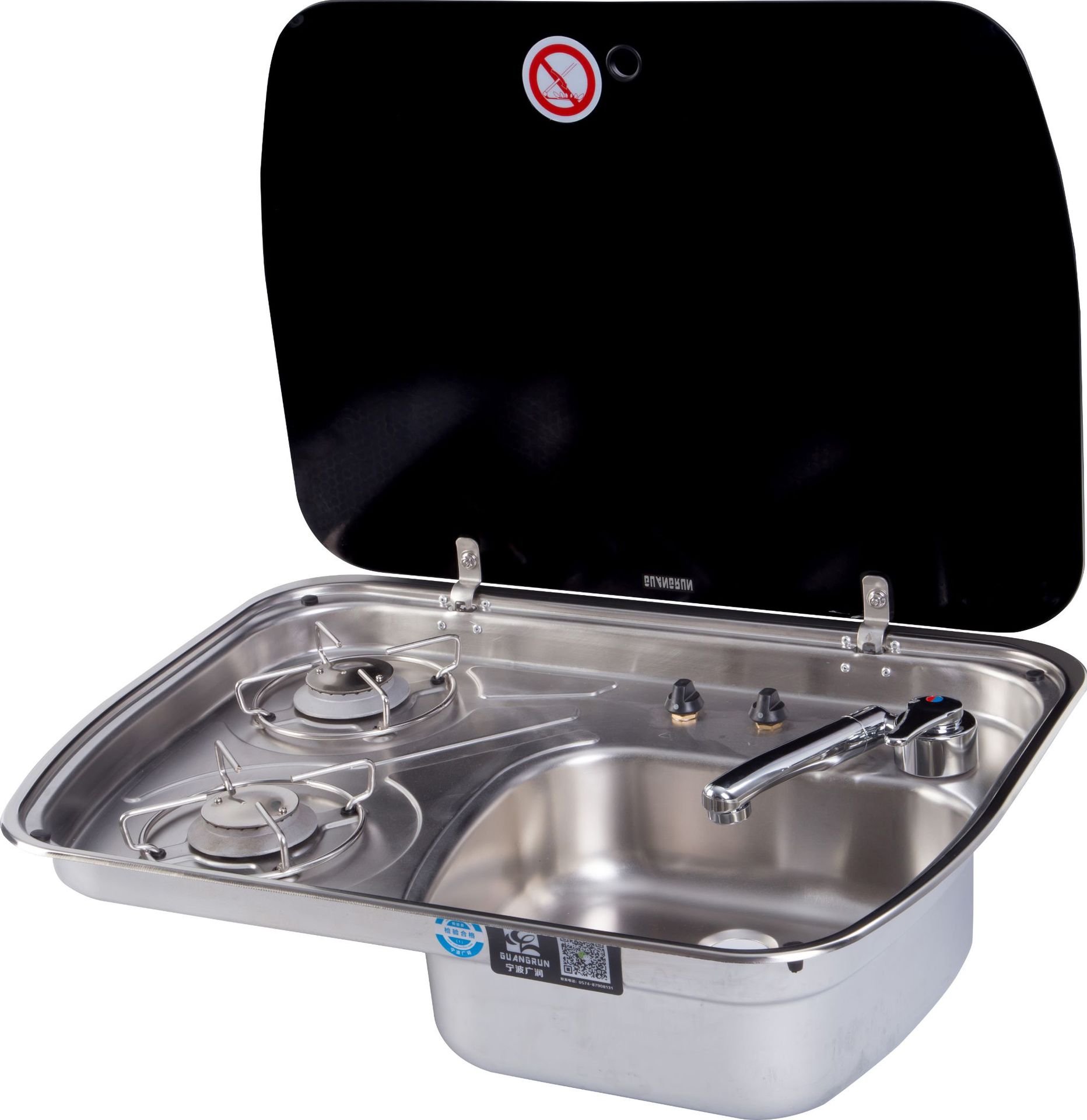 Venta directa de fábrica Estufa de gas RV Accesorios de yate RV con tapa de vidrio Fregadero Estufa de gas GR-588