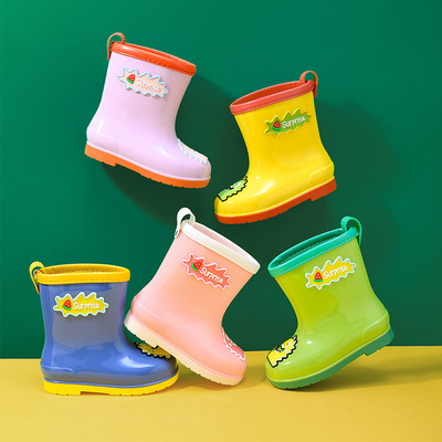 儿童雨鞋男童防滑可爱卡通恐龙水鞋女童中大童小学生防水中筒雨靴
