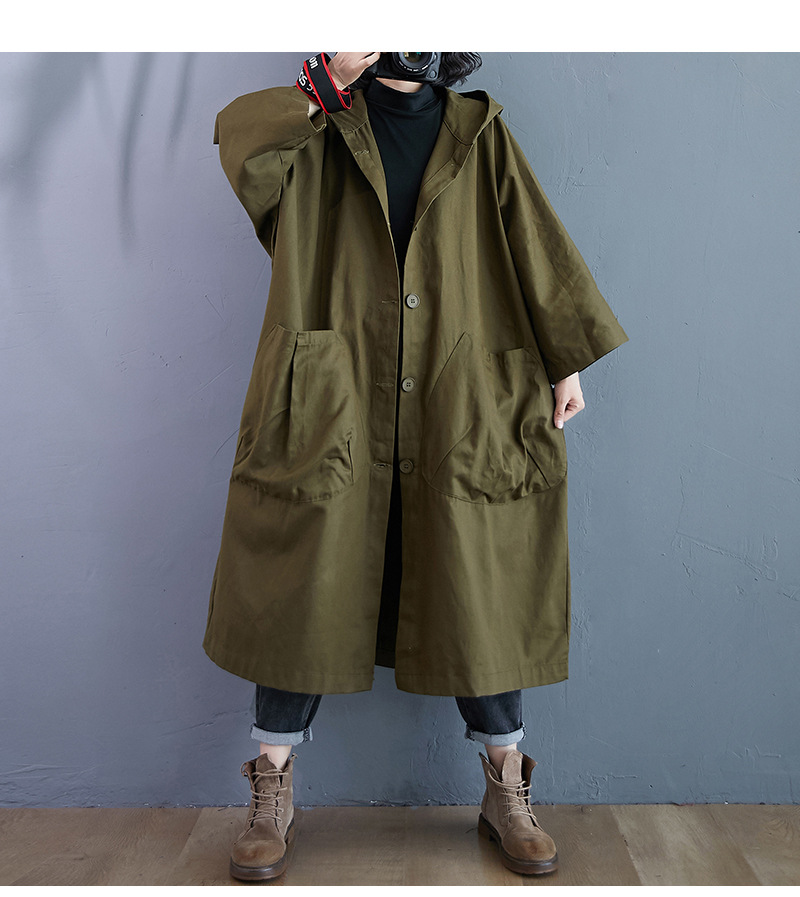 Solid Color Pattern Casual Long Length Women's Windbreaker Coat With Large Pockets Commute Friendly Loose Fit Pure Color Polyester Fiber