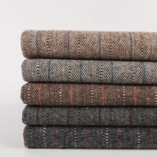 现货供应 人字纹格子毛呢面料 粗纺线条人字呢 格型人字纹毛呢