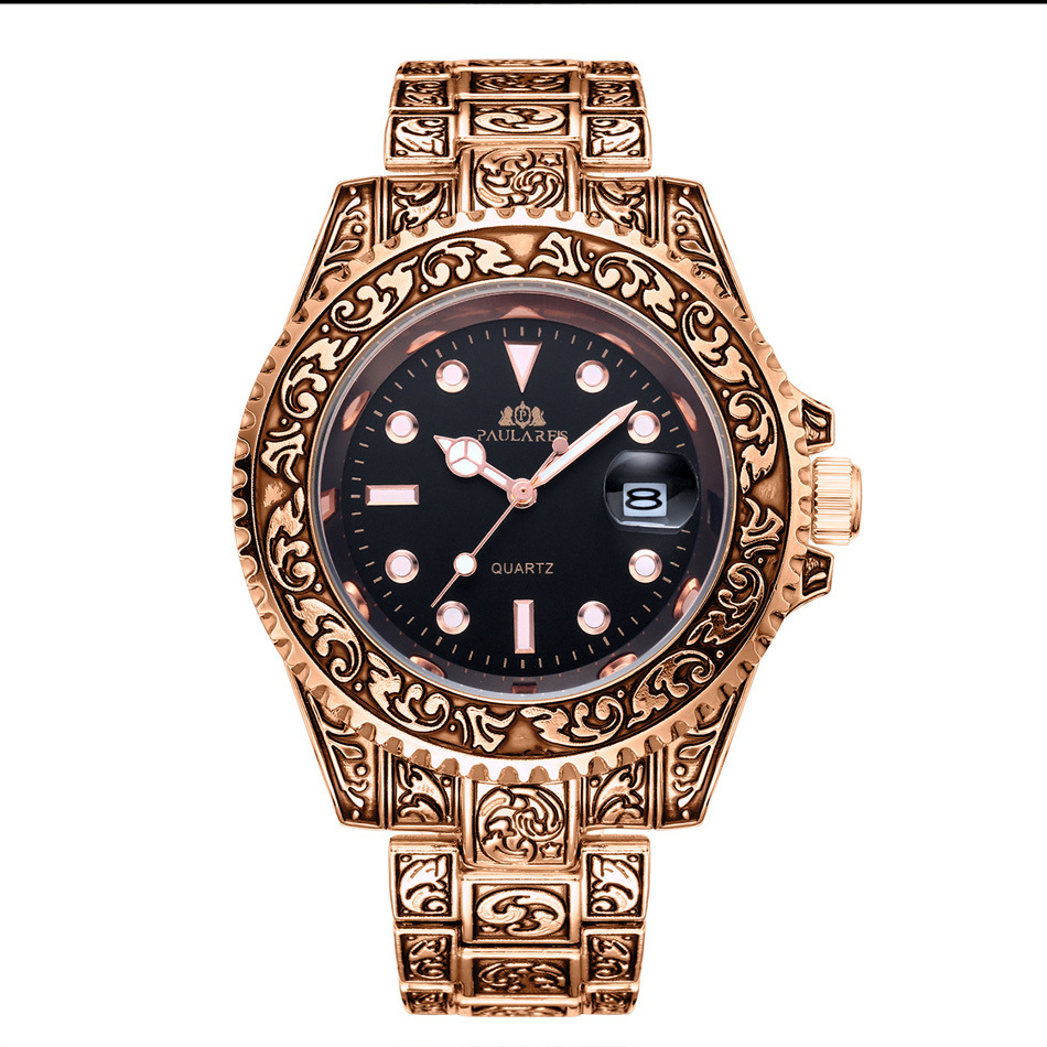 Montre homme à quartz sculptée avec calendrier fantôme d'eau lumineuse MONTRE À QUARTZ_voghion.com