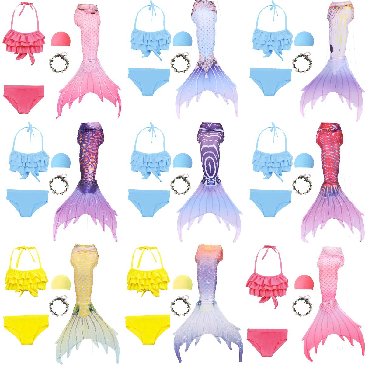 三件套溫泉遊泳衣泳美人魚泳衣童裝歐美外貿兒童比基尼