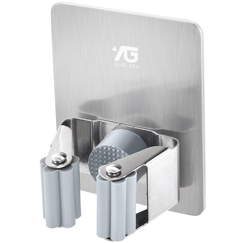 家居用品浴室粘贴式不锈钢拖把夹免钉免孔墙壁拖把挂架扫把收纳架