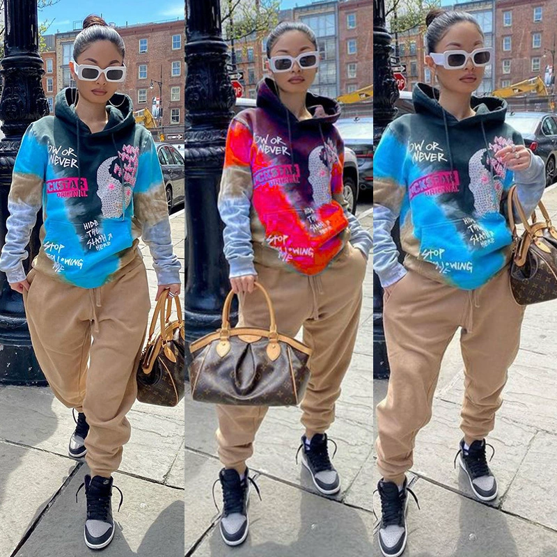G8047 2020 Европейский и американский женский осенне-зимний новый модный Повседневный свитер с капюшоном, костюм из двух частей