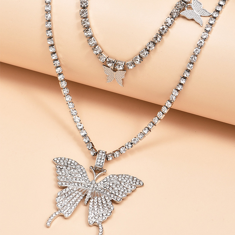 Mode Große Schmetterling Volle Diamant Halskette display picture 5
