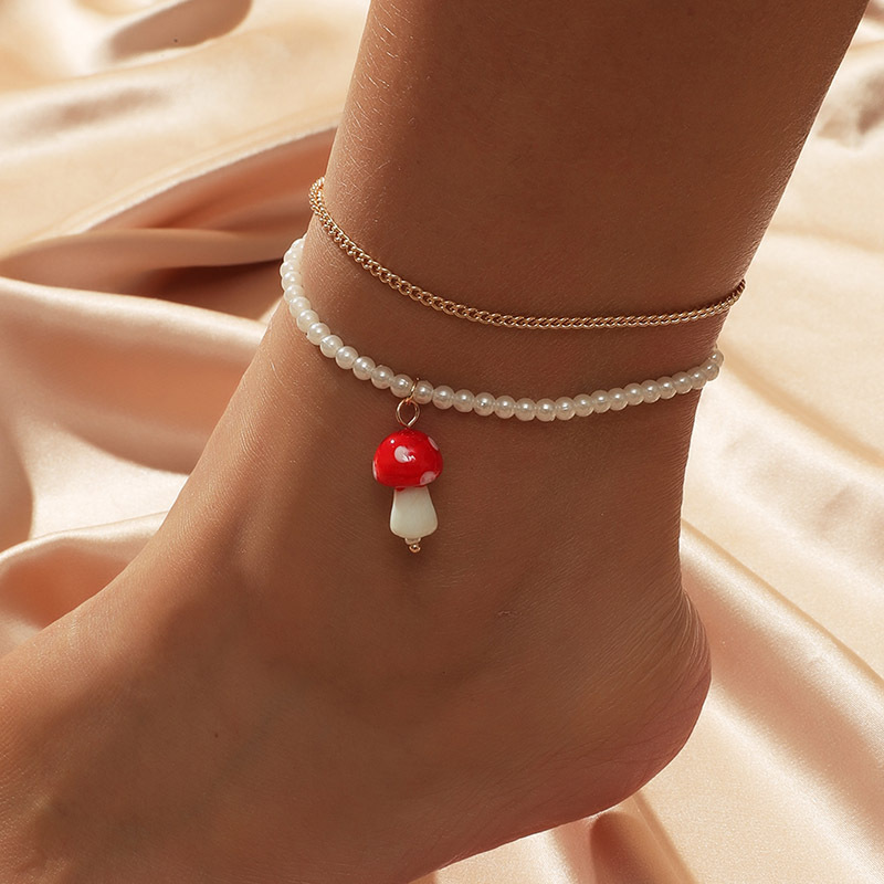 Bohemian Pearl Mushroom Multilayer Anklet display picture 1