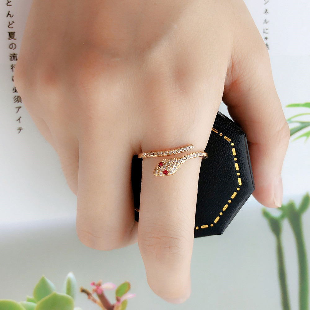 Simple Style Snake Copper Inlay Zircon Rings 1 Piece