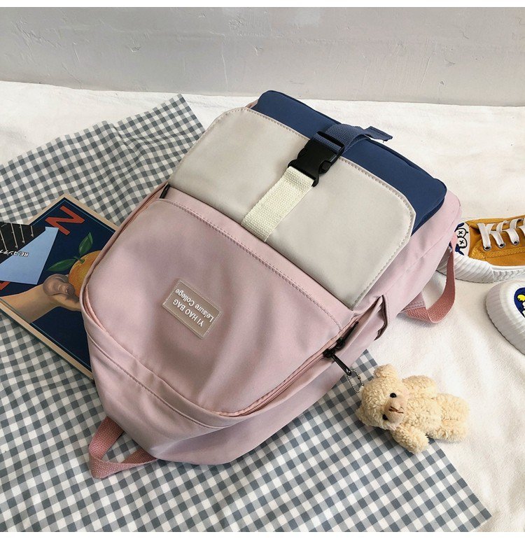 Korean Fashion College Style Color Matching Mortise Lock Girl Bag Simple Campus Student Backpack  Wholesale Nihaojewelry display picture 17