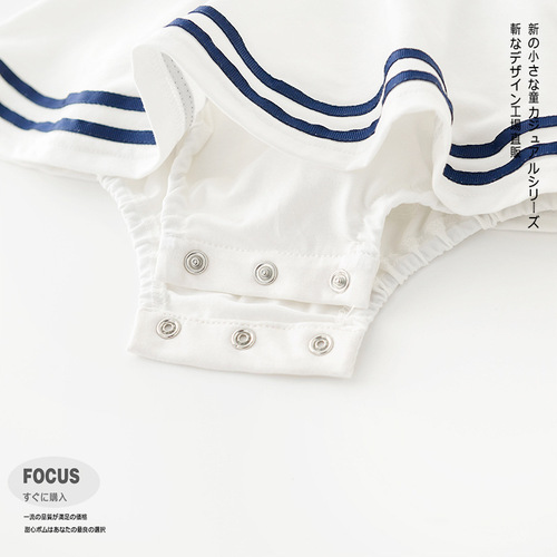 A Bao Nannan summer newborn triangle crawl suit baby navy collar bow infant solid color fart suit