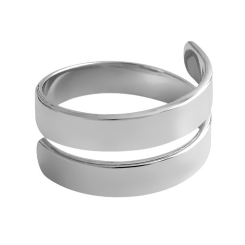 Elegant Metal-Sensory Ring with Spiral Design, Simple and Cold Style, Wide Band Ring for Women - Made of S925 Silver, from Dongdaemun, South Korea