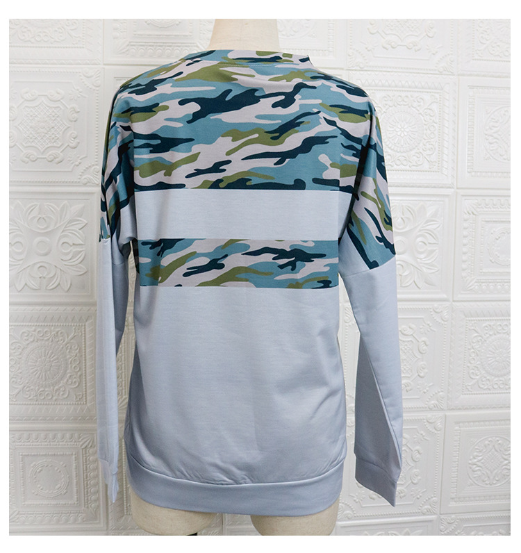 long-sleeved camouflage print stitching blouse  NSXS36186