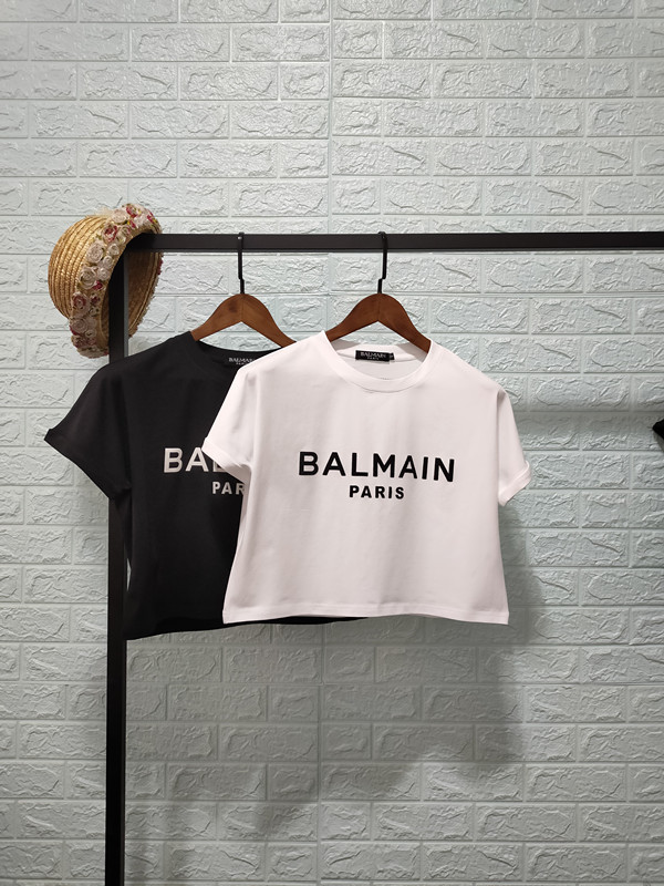 Fashionable Brand Summer New Balmain Same Style Balmain Thick Flocked Letter Short Top Cotton Fashion T-Shirt