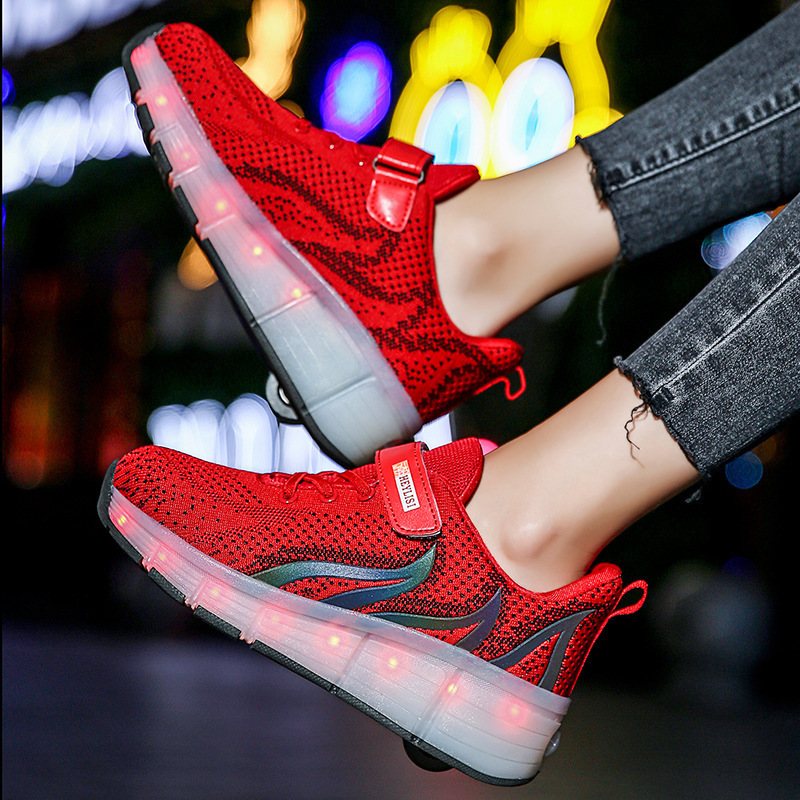 Nouveau sur les nouvelles chaussures de marche à roue unique pour enfants nous cycle de charge LED lumières chaussures à roues chaussures lumineuses_voghion.com