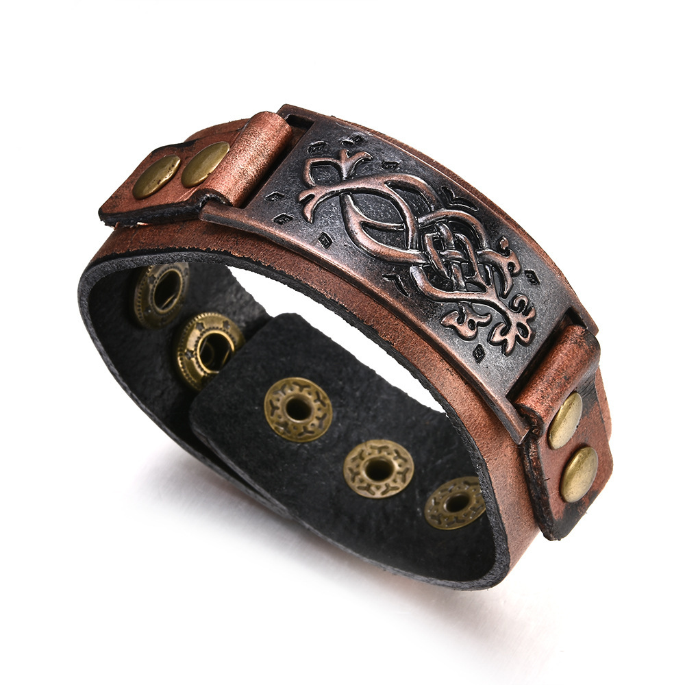 Trendy Jewelry Distressed Retro Men's Cowhide Bracelet Cross-Border Supply One-Piece Drop Shipping Genuine Leather Bracelet Bracelet