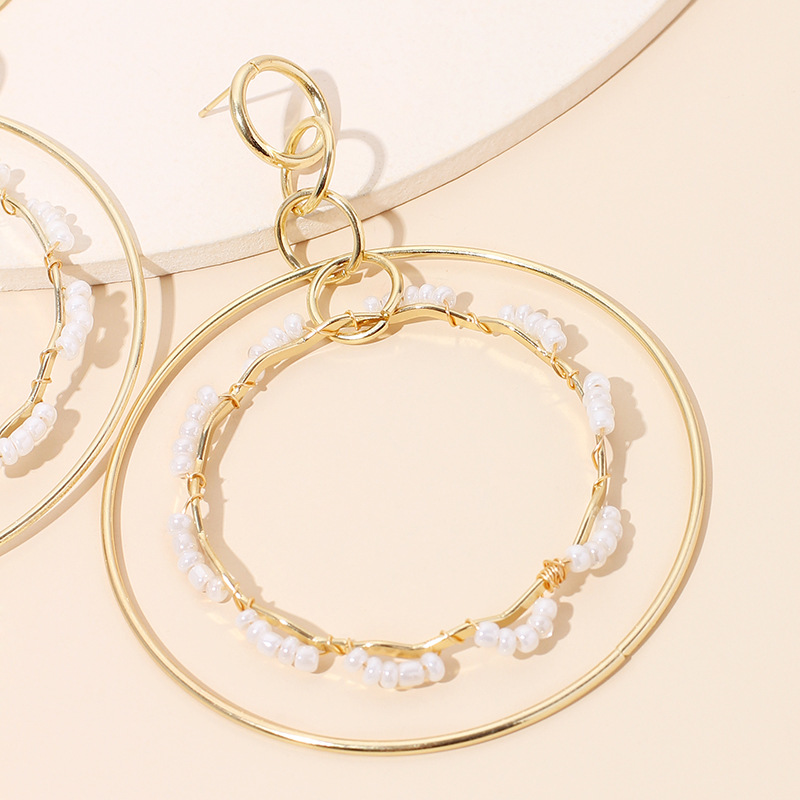 19g Weight Earrings Classification Wedding, Travel, Birthday, Festival Occasion Women'S Gender White Color  Korean  Geometric Ring Rice Bead Earrings 6