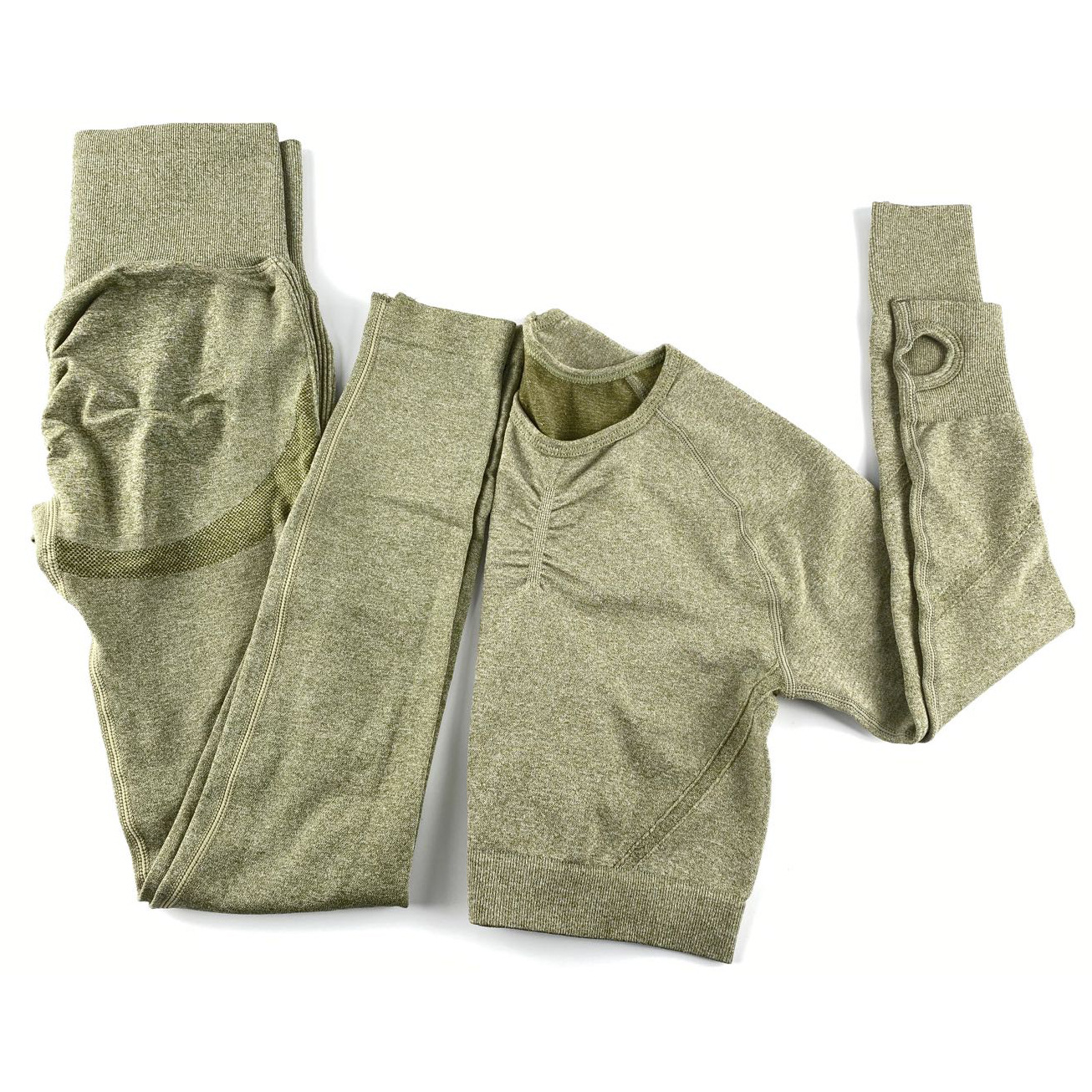 seamless fold high waist slim tight long sleeve yoga suit NSLX8985
