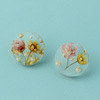 Resin, brand round earrings, flowered, South Korea, handmade, silver 925 sample