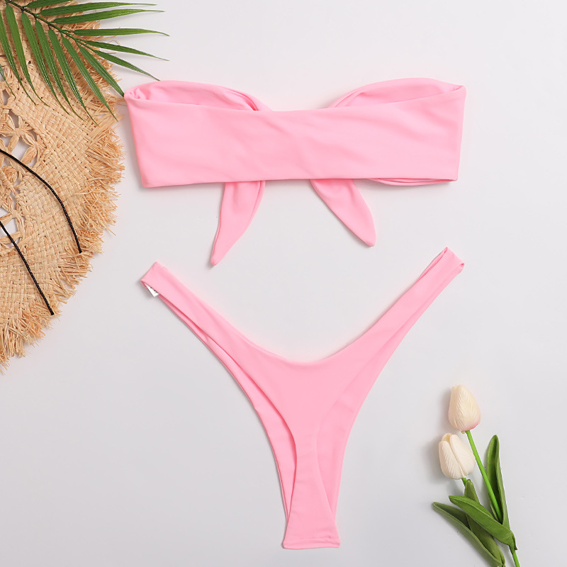 sexy bow solid color split swimsuit  NSHL31548