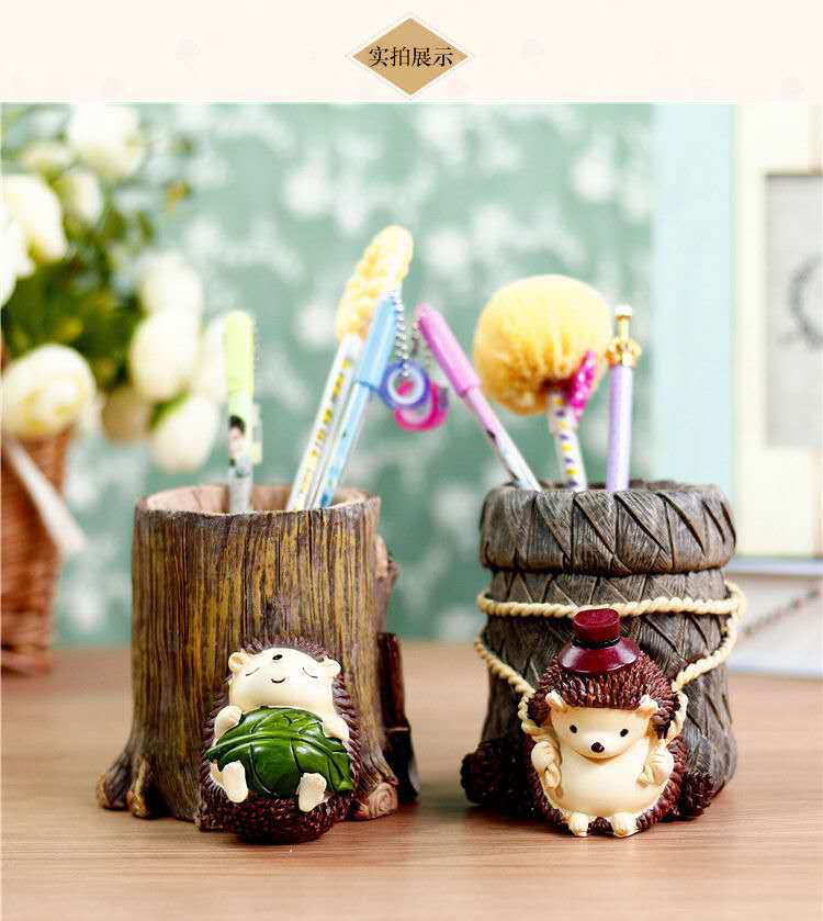 树脂笔筒创意时尚简约可爱韩版学生多功能卡通少女心桌面房间摆件|ms