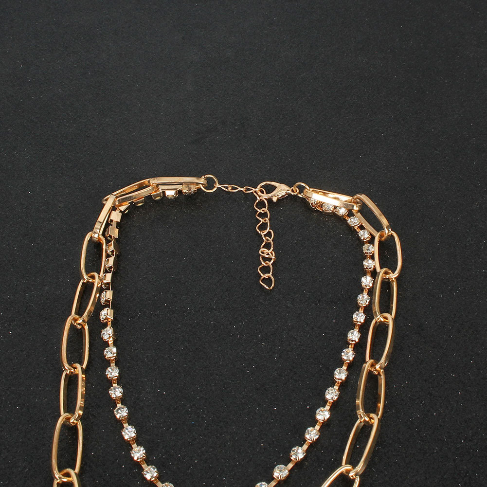 Einfache Retro-legierung Ring Anhänger Doppel Diamant Halskette Schmuckkette Halskette display picture 3