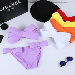 韓國泳裝大小胸聚攏立體大蝴蝶結比基尼沙灘溫泉糖果色純色泳衣女