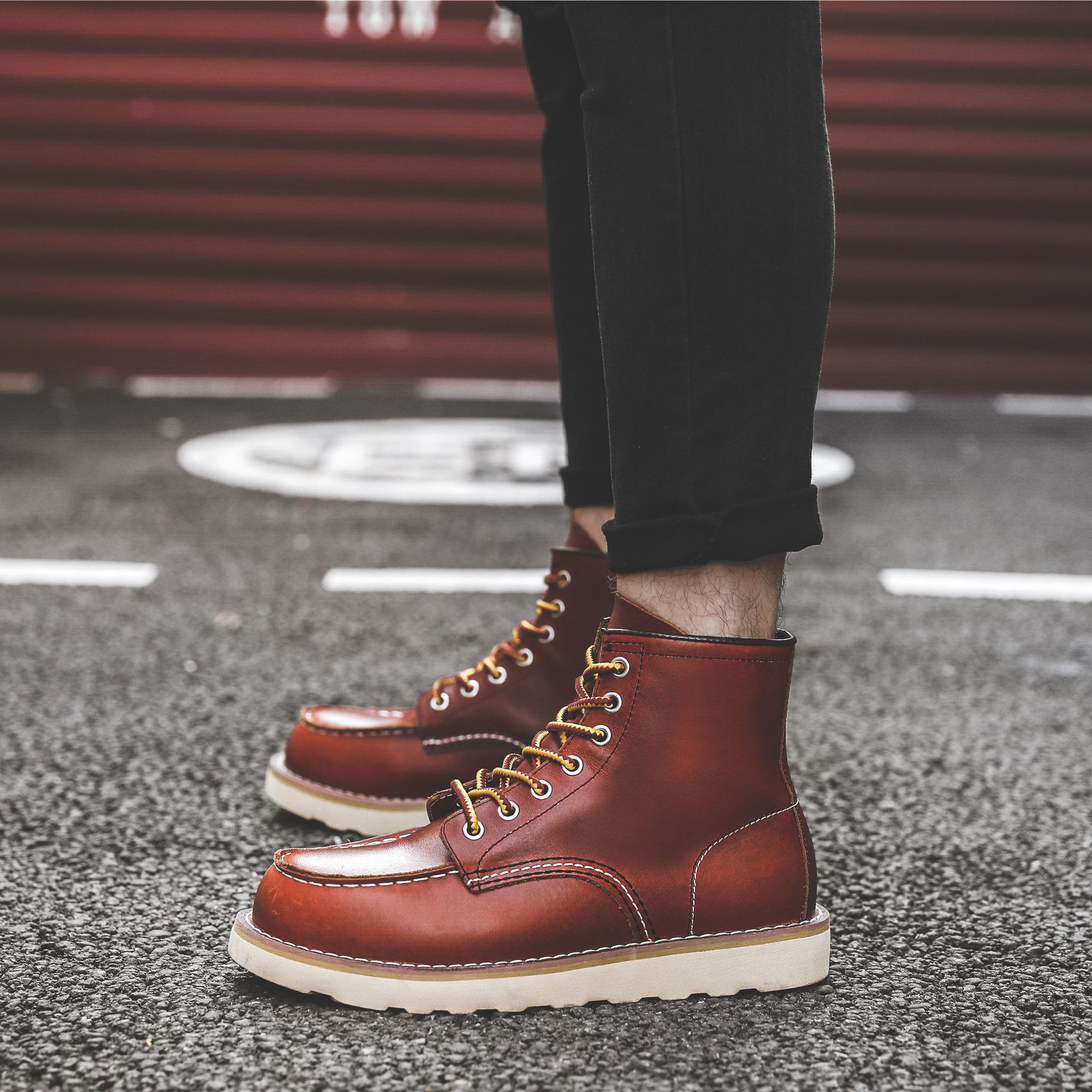 Title 24, Stivali Martin piatti slip-on retrò da lavoro d...