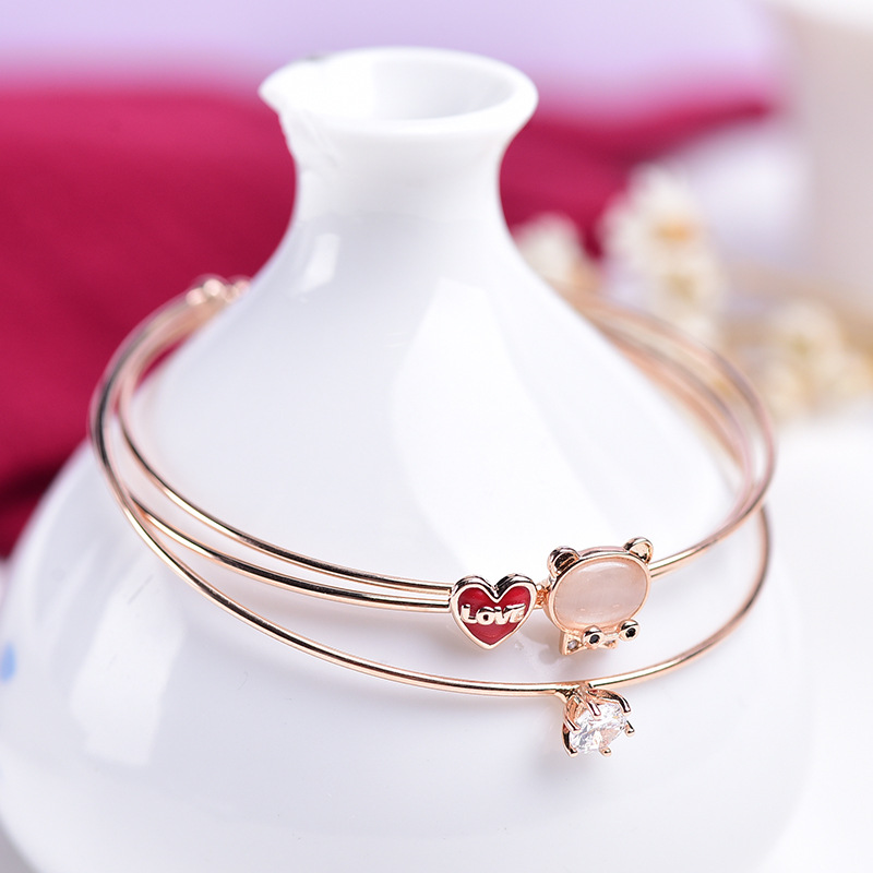 韩版可爱熊love手环三件套森系学生真金电镀手链|ms