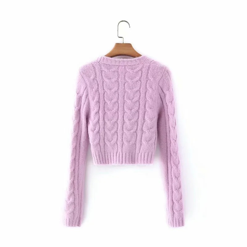 Pink Bag Buckle V-Neck Twist Knit Cardigan NSAC16247