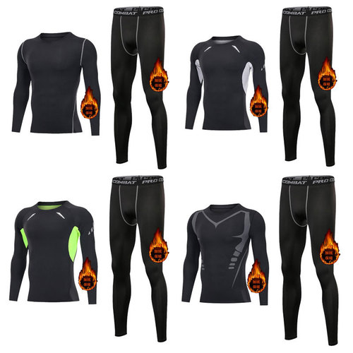 Insulated Fleece Warm-up Exercise Compression Suit Fitness Running Basketball Outdoor Training Men's Fitness Top with Long Sleeve for Autumn and Winter