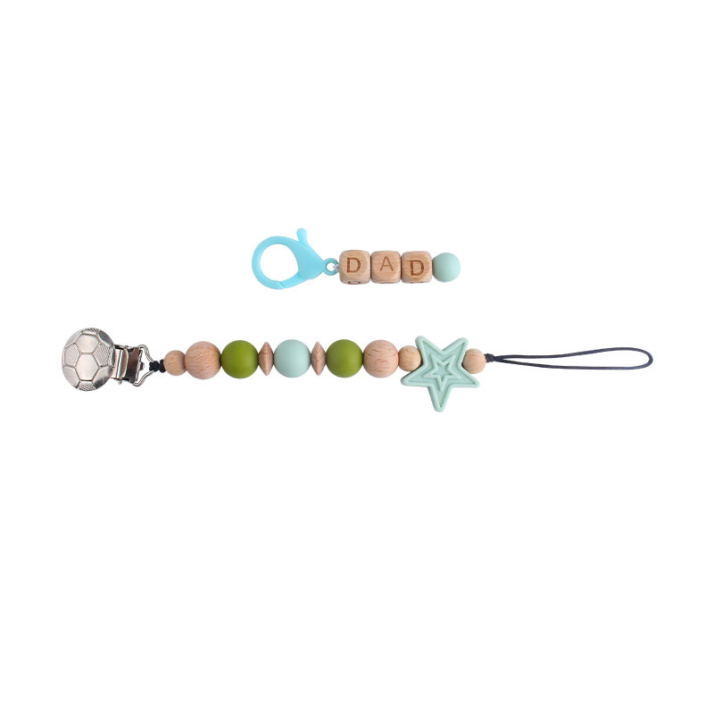 Nuevo clip de chupete de fútbol de hierro bebé creativo Haya PAPÁ langosta hebilla pacificar estrella de cinco puntas Cadena de chupete de silicona