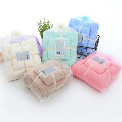 S957 [towel+Bath towel]High density Coral velvet suit Plain colour Trimming Netbag gift customized logo