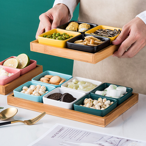 Bamboo wooden tray rectangular tea tray solid wood household kung fu tea set water cup tray Japanese style wooden bread wooden dinner plate