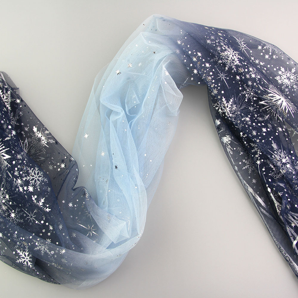 渐变印花烫银雪花纱 晚礼服纱裙网布面料  新款网纱布