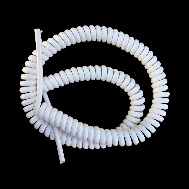 弹簧线 3芯0.75平方白色弹弓连接线PU机器伸缩电缆螺旋线