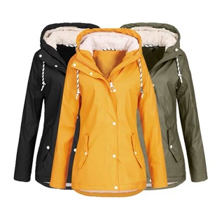 ebay AliExpress Amazon Solid Color Mid-length Hooded Mountaineering Suit Plus Velvet Jacket Large Size Outdoor Charge Trench Coat