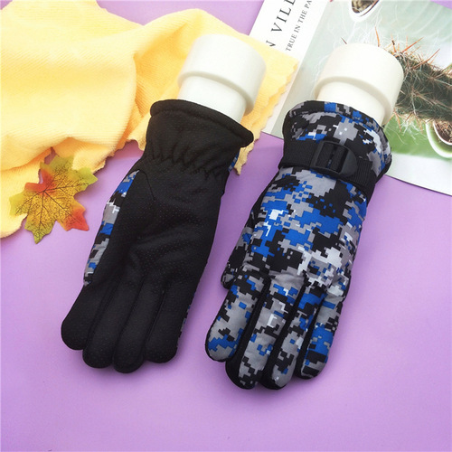 Cartoon cute winter warm ski gloves for children aged 7 to 13 years old, plus velvet, fashionable and thickened for middle-aged children and teenagers