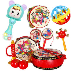 Baby Rattles Toy Set for 0-1 Year Old Hand-Crank Drum Classic Nostalgic Early Education and Intellectual Development Toy
