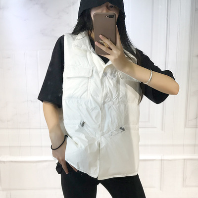 2020女秋冬新款白鸭绒短款修身气质保暖无袖工装羽绒马甲运动外套|ru
