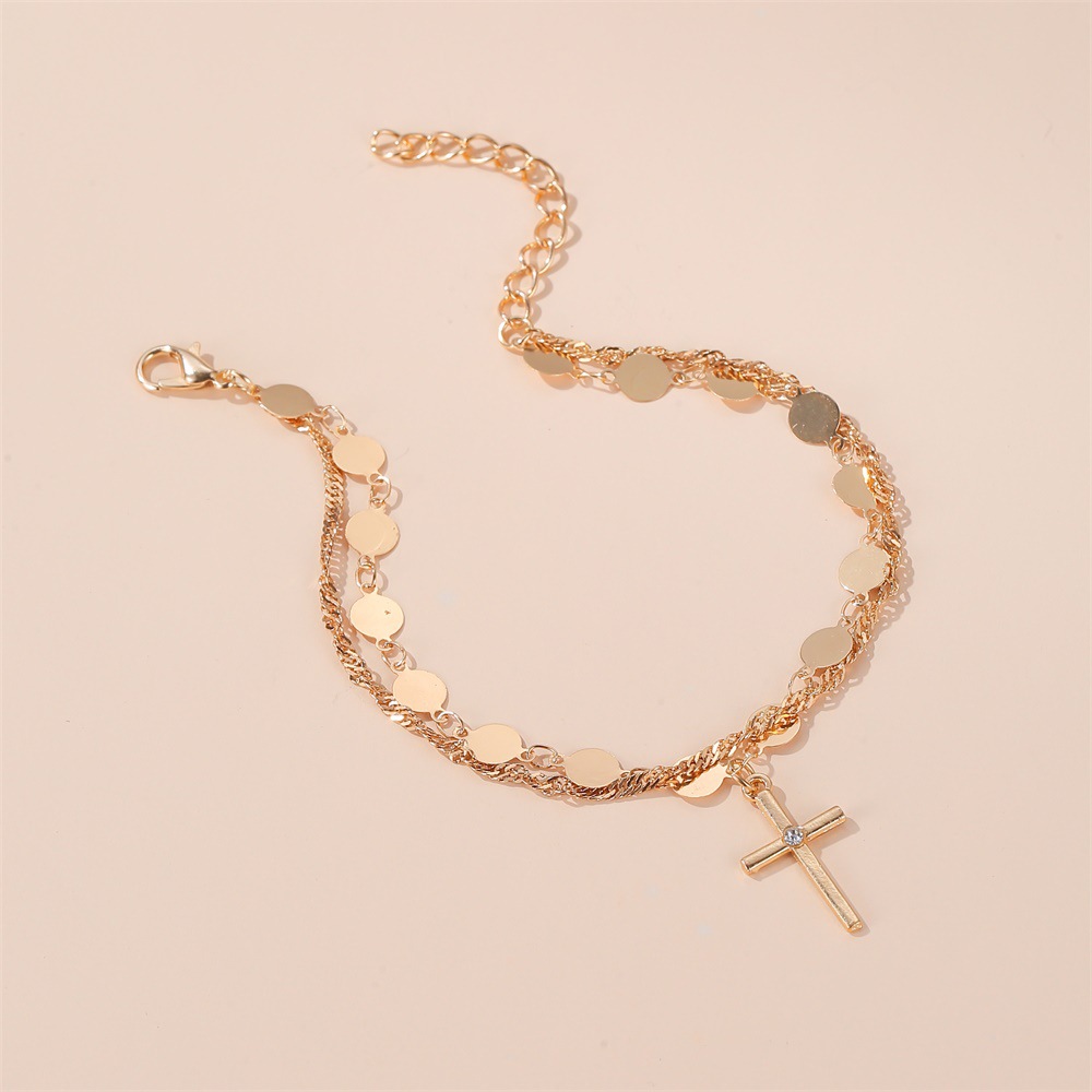 New Temperament Simple Cross Bracelet Fashion Disc Double-layer Ladies Bracelet E-commerce Explosion Wholesale Nihaojewelry display picture 7