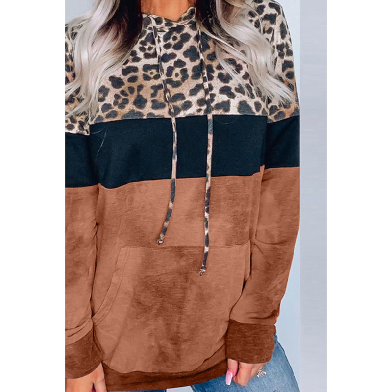 suéter holgado de manga larga con capucha y estampado de leopardo para mujer NSKX5815