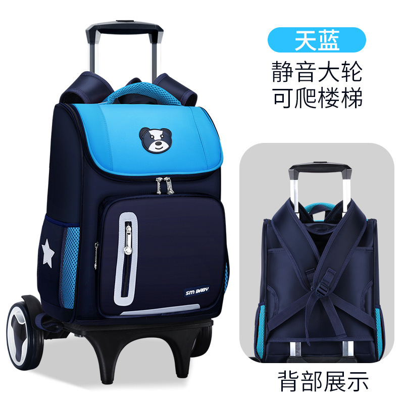 Fábrica de la escuela primaria estudiante carretilla mochila personalizada de tres ruedas de seis ruedas desmontable de doble uso escalera escalada personalizada impresa LOGO