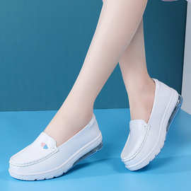 女鞋秋季2023新款气垫护士鞋女士单鞋女坡跟舒适平底工作小白鞋女